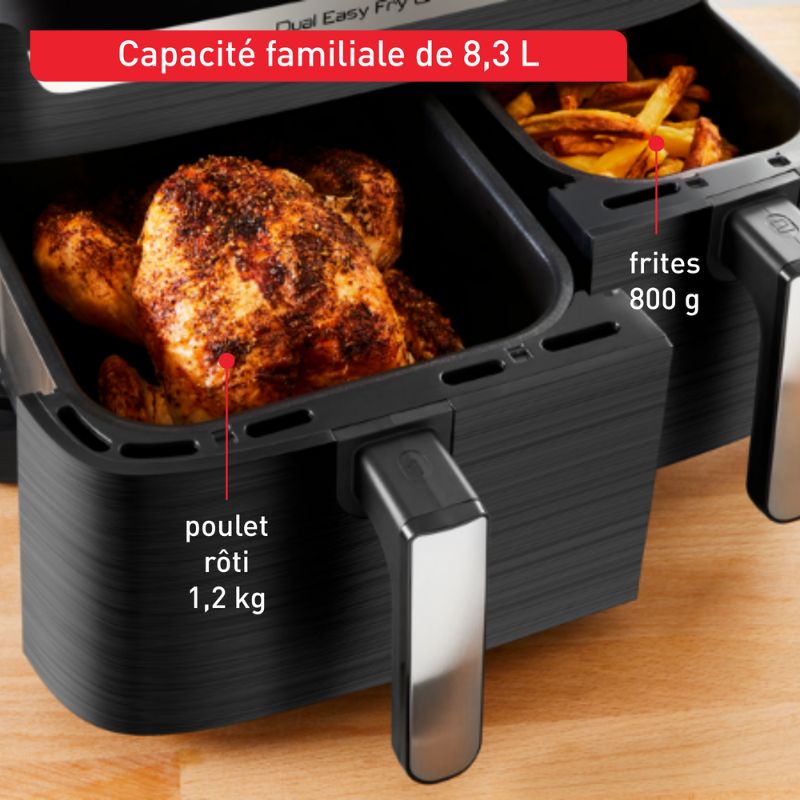 Friteuse et Gril à Air Tefal Dual Easy Fry &amp; Grill - 8.3L - Gris Anthracite - EY905B10